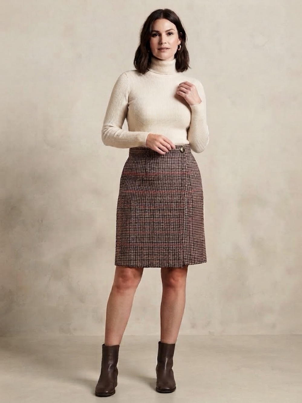 VINTAGE 80s / 90s Artistry Plaid Wool Blend Wrap Skirt